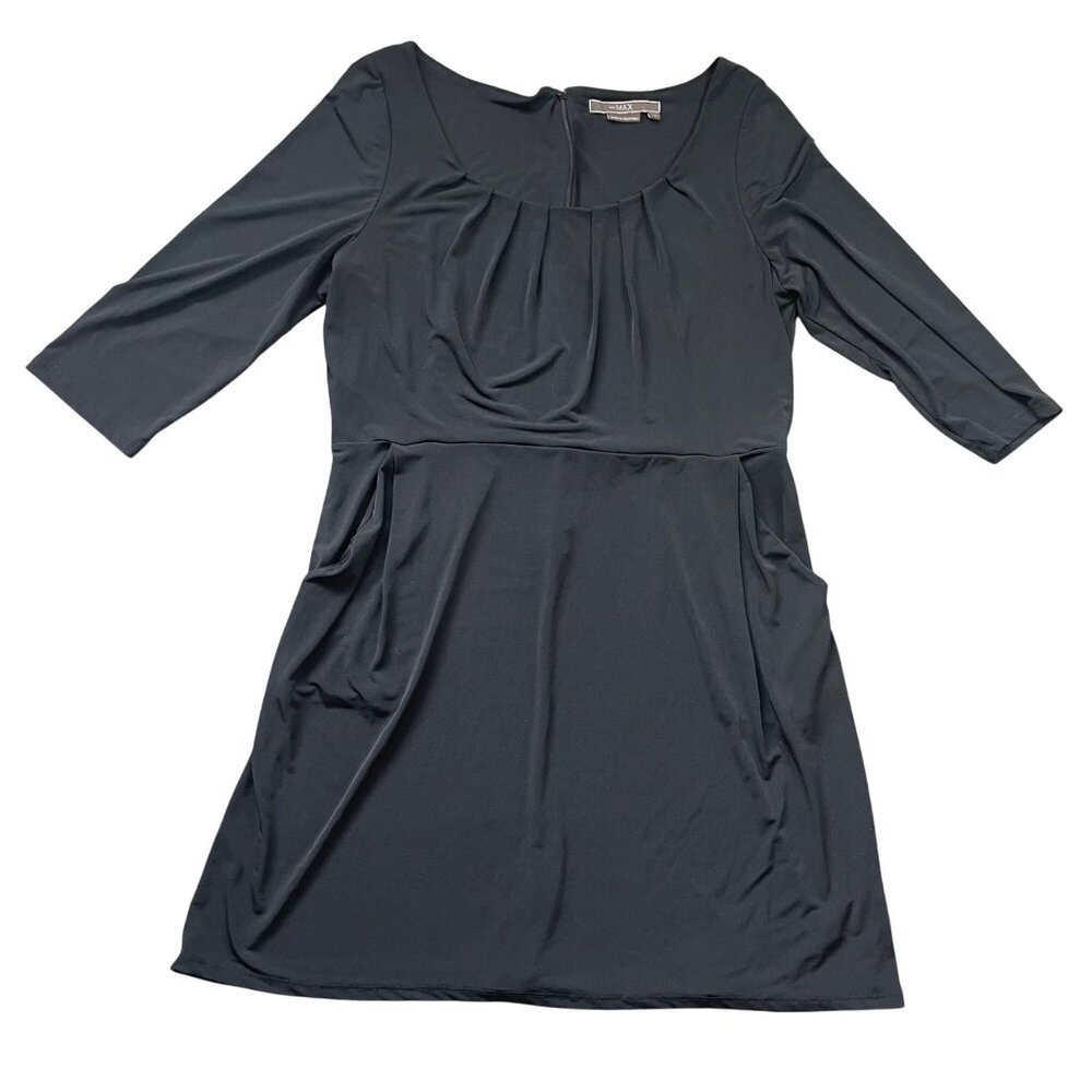 To The Max Black Scoop Neck Dress Women's XL Pockets 3/4 Sleeves Knee Length